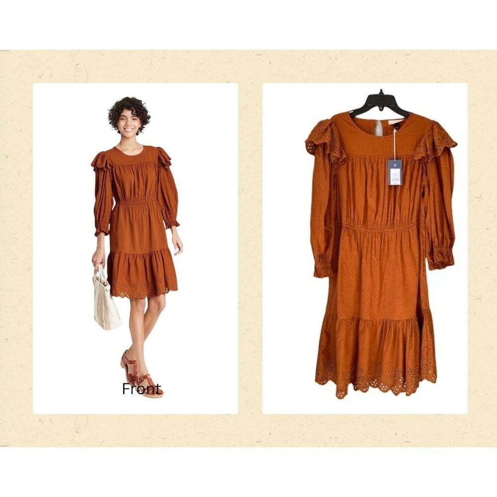 Women's Ruffle Long Sleeve Ruffle Dress - Universal Thread Brown Large